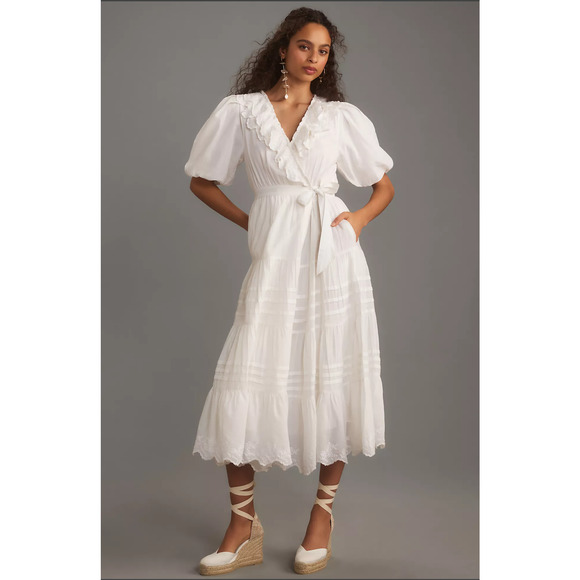 NWT Anthropologie Love the Label Ruffled Wrap Maxi Dress-Medium - Picture 1 of 4